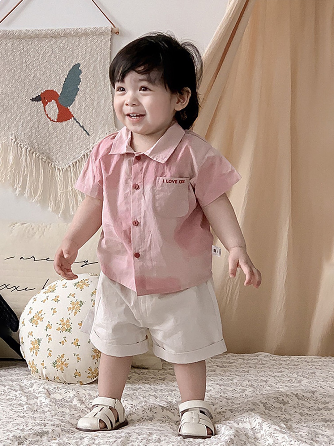 

LULU & SKY Boys Shirt with Shorts, Pink