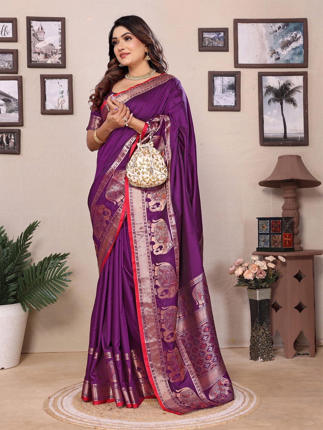 

LeeliPeeri Designer Woven Design Zari Silk Blend Saree, Purple