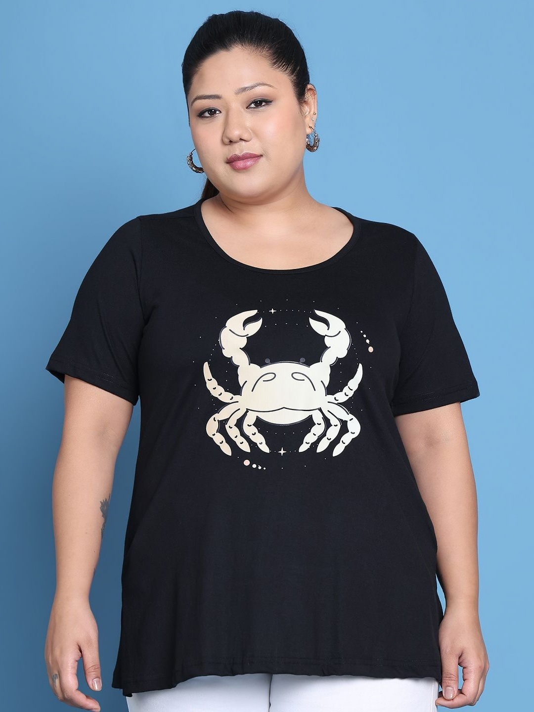 

theRebelinme Women Printed T-shirt, Black