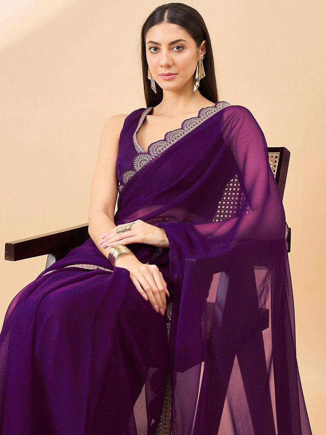 

Ekasya Embroidered Satin Designer Saree, Purple