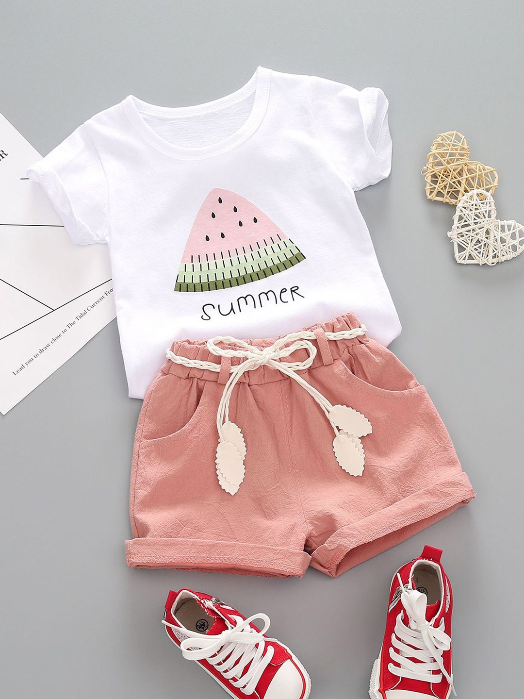 

LULU & SKY Girls Printed T-shirt with Shorts, Pink