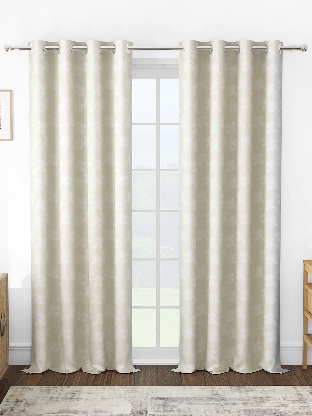 

Story@home Beige & White Set of 2 Floral Room Darkening Long Door Curtain