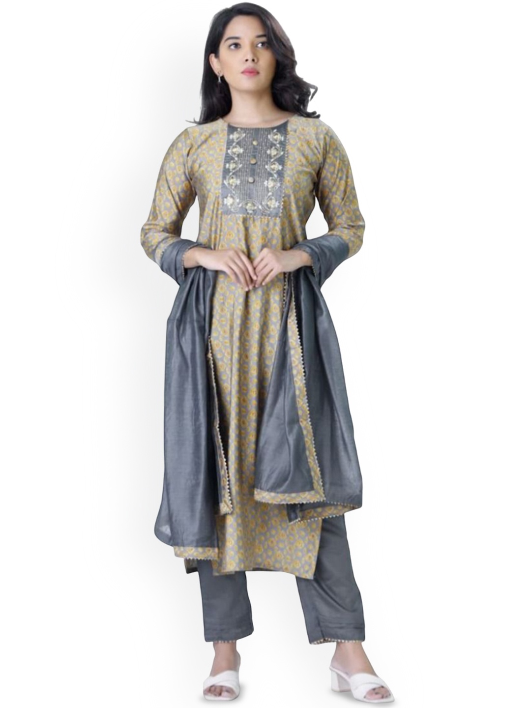 

Silselah Women Printed Regular Kurta with Trousers & With Dupatta, Mustard
