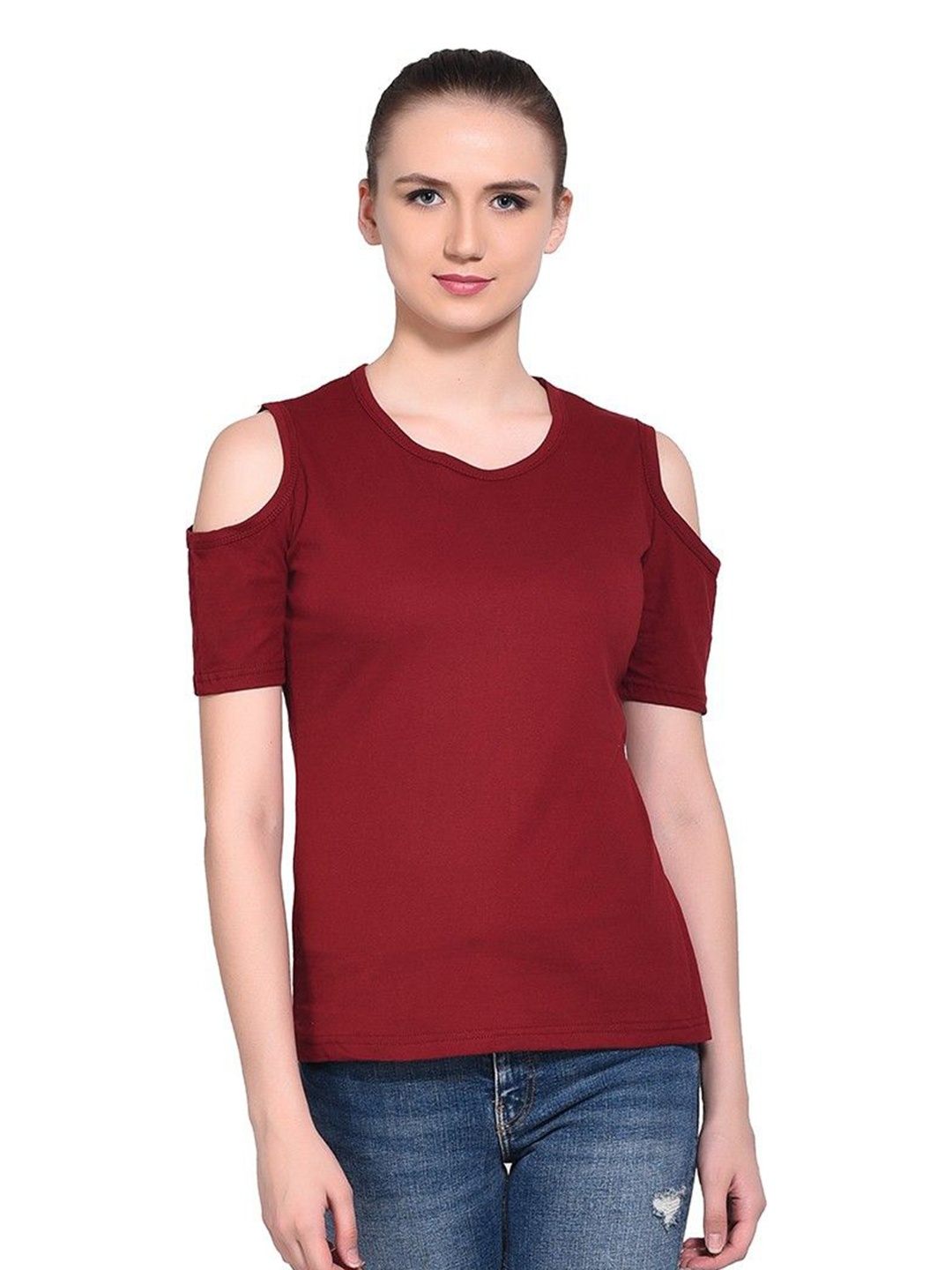 

BEYOU FASHION Women Pockets Slim Fit T-shirt, Maroon