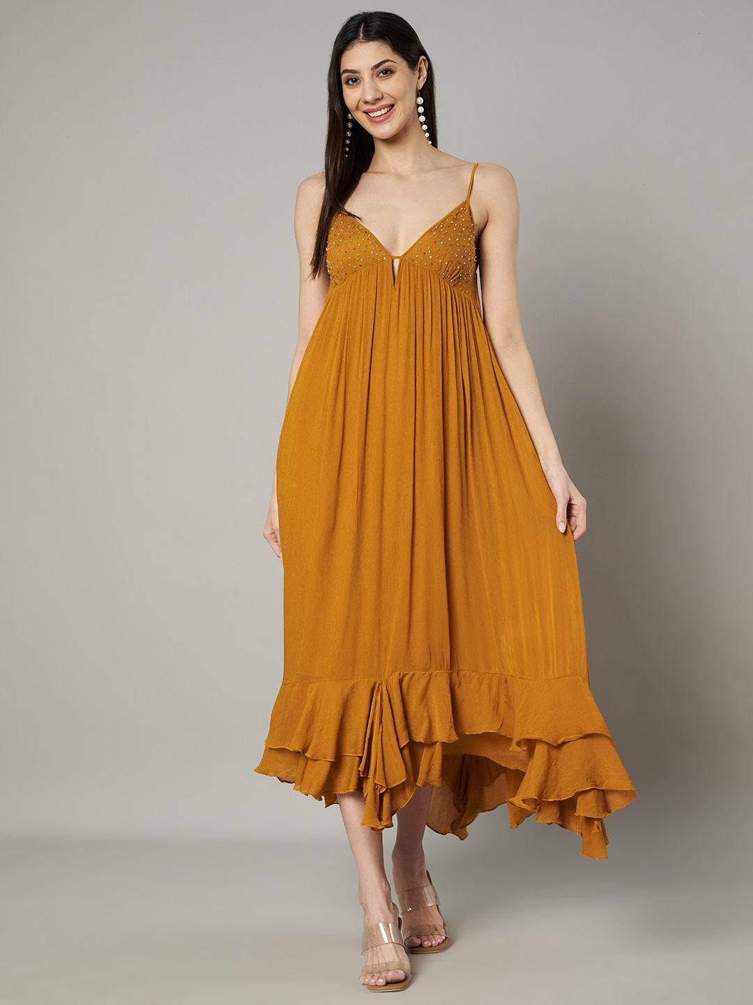 

Amagyaa Georgette A-Line Maxi Dress, Mustard