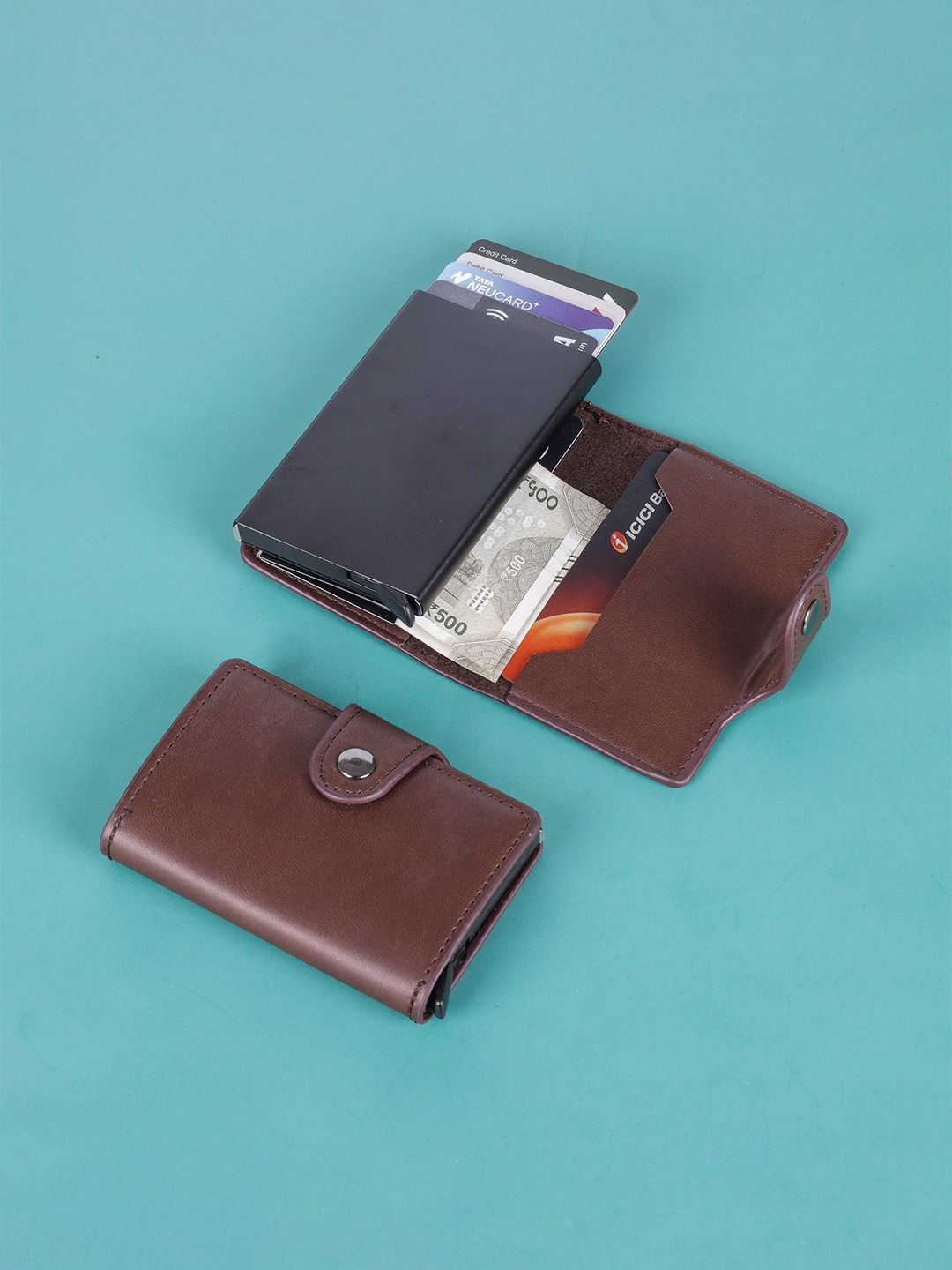 

WATCHSTAR Men Zip Detail Leather Card Holder, Brown