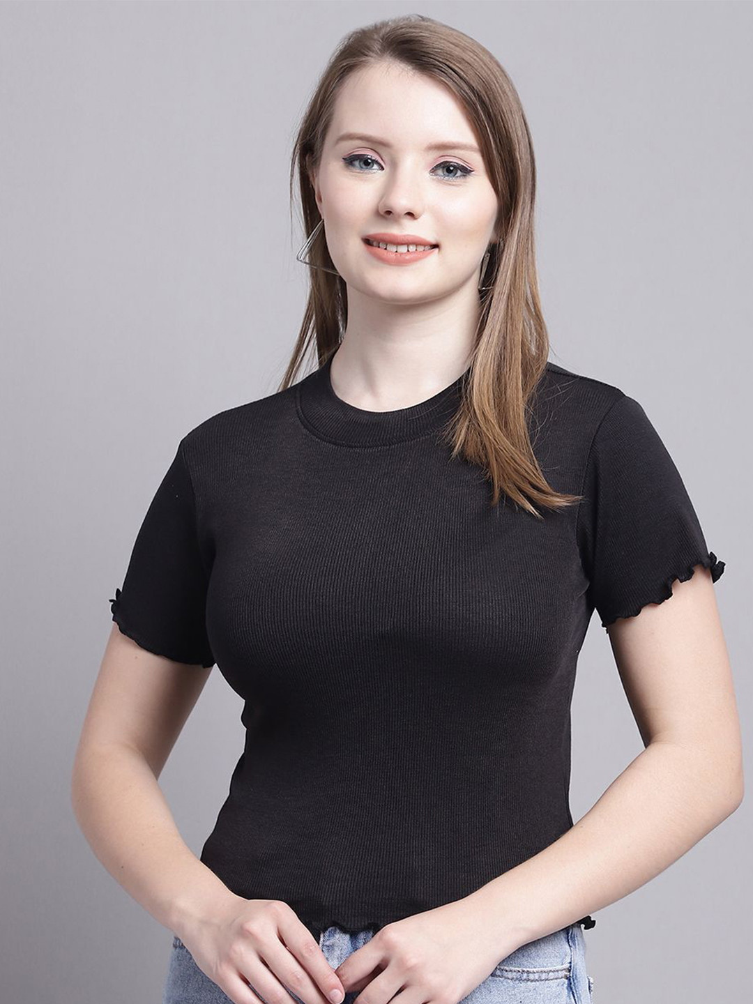 

GRACIT Cotton High-Low Crop Top, Black