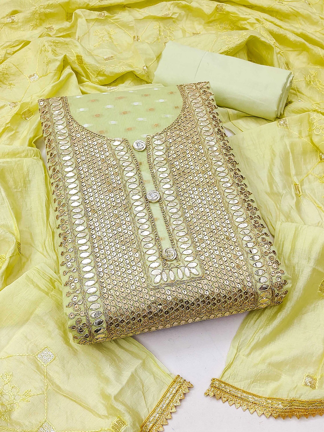 

SHADOW & SAINING Embellished Unstitched Dress Material, Yellow