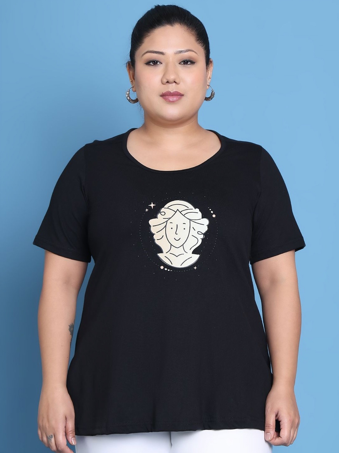 

theRebelinme Women Printed T-shirt, Black
