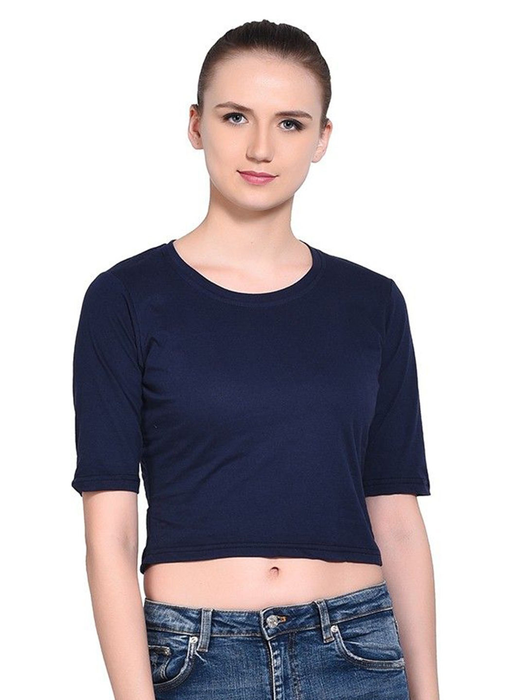 

BEYOU FASHION Women Raw Edge Slim Fit T-shirt, Navy blue