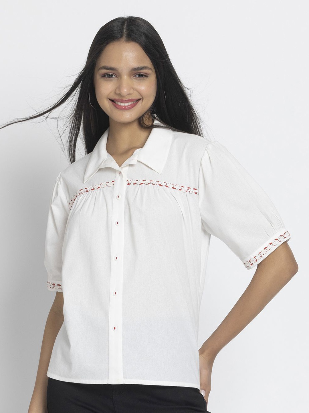

SHAYE Women Relaxed Opaque Casual Shirt, White