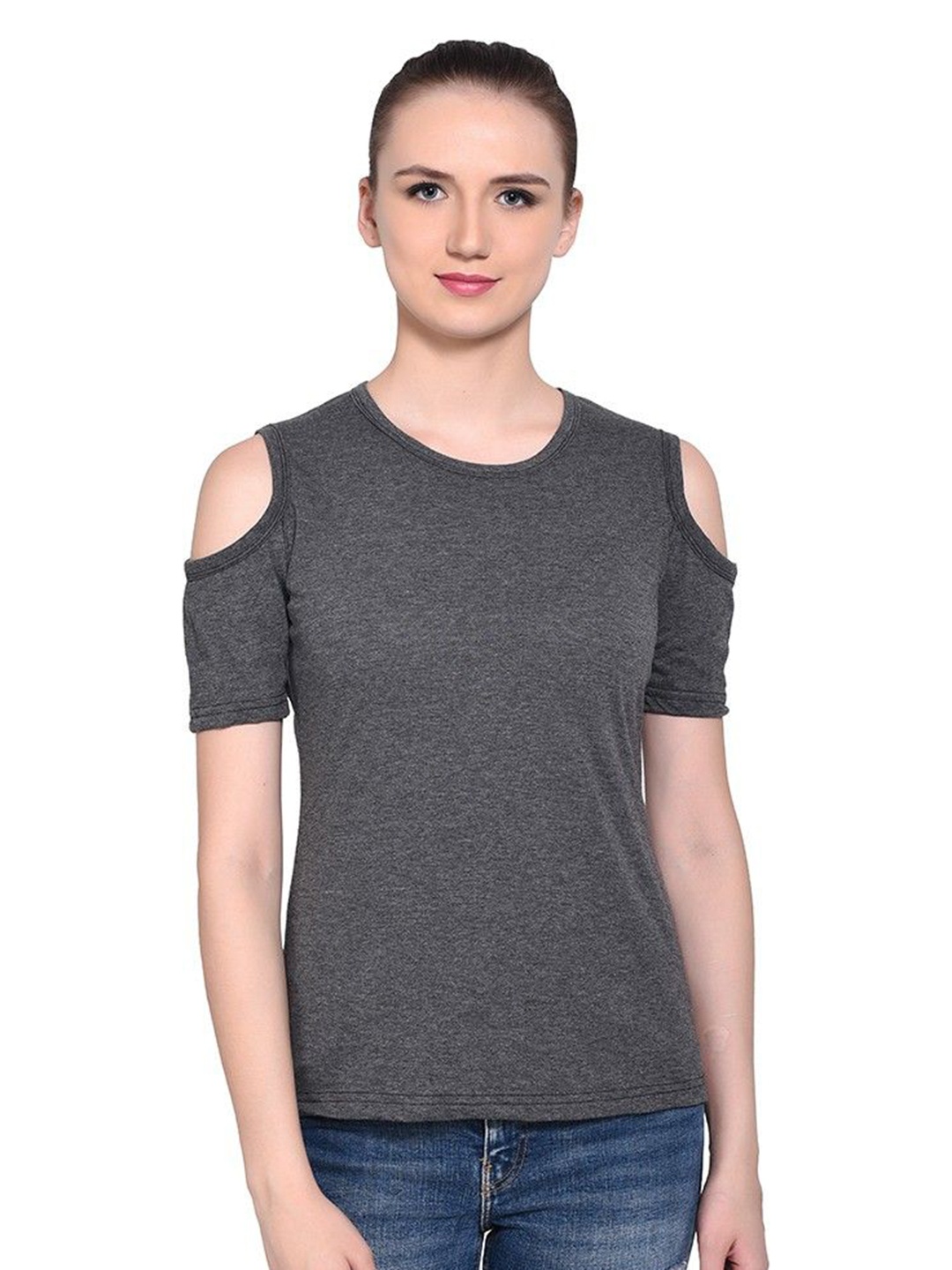 

BEYOU FASHION Women Pockets Slim Fit T-shirt, Grey