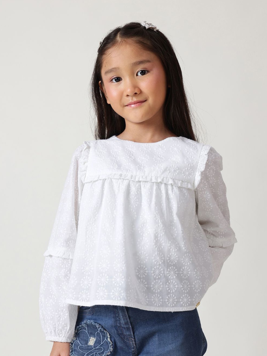

One Friday Embroidered Cotton Top, Off white