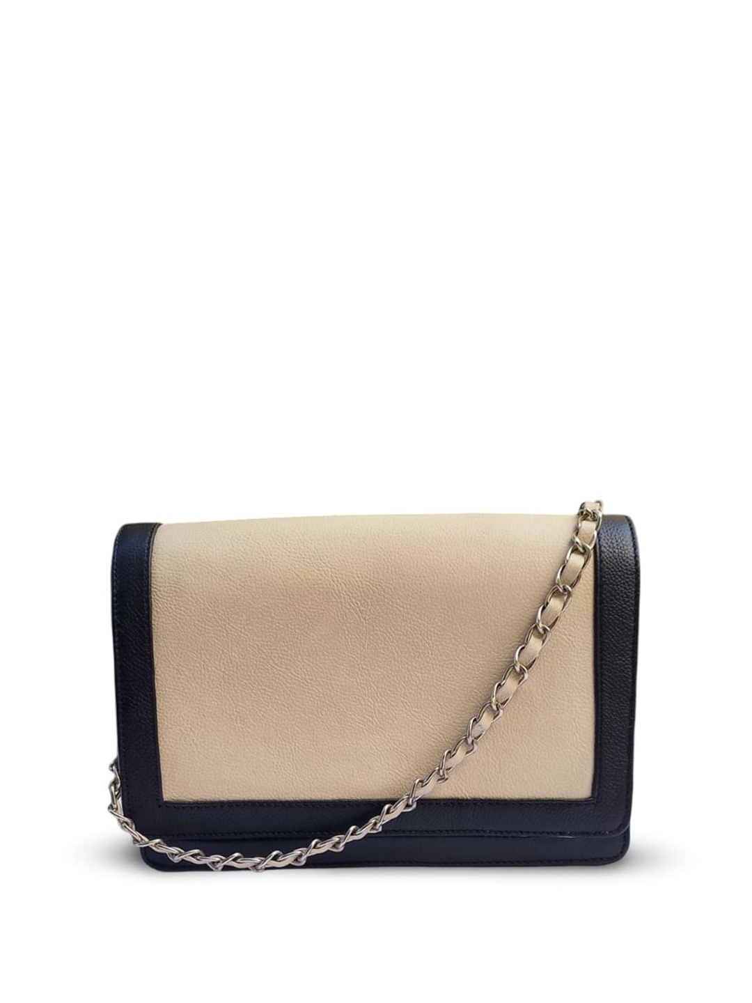 

PERKED Leather Swagger Sling Bag with Tasselled, Beige