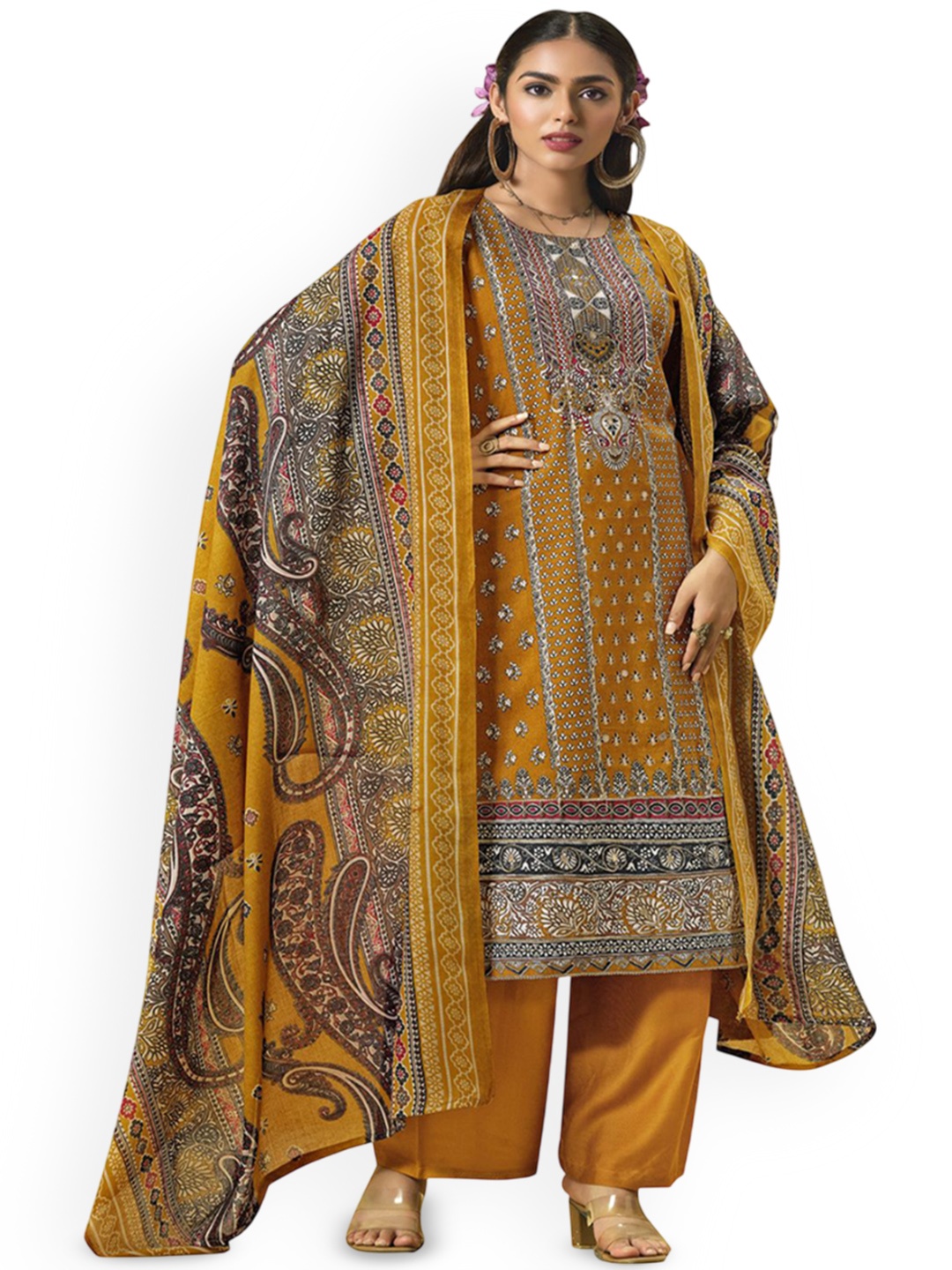 

DRAVINAM Trends Embroidered Viscose Rayon Unstitched Dress Material, Yellow