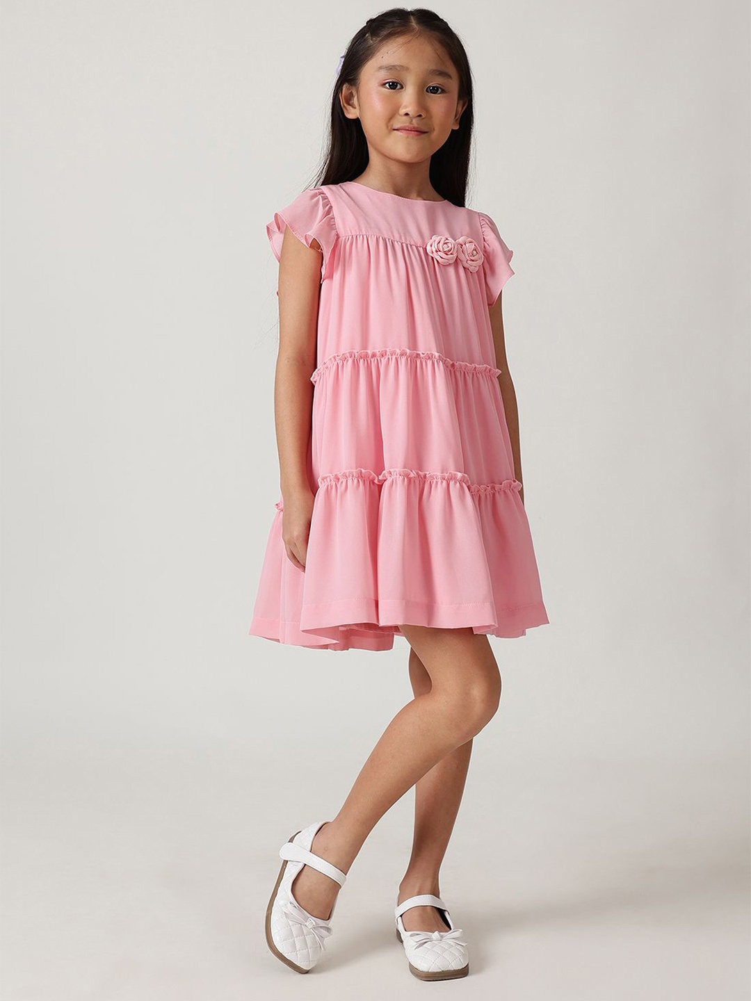 

One Friday Flutter Sleeve A-Line Dress, Pink
