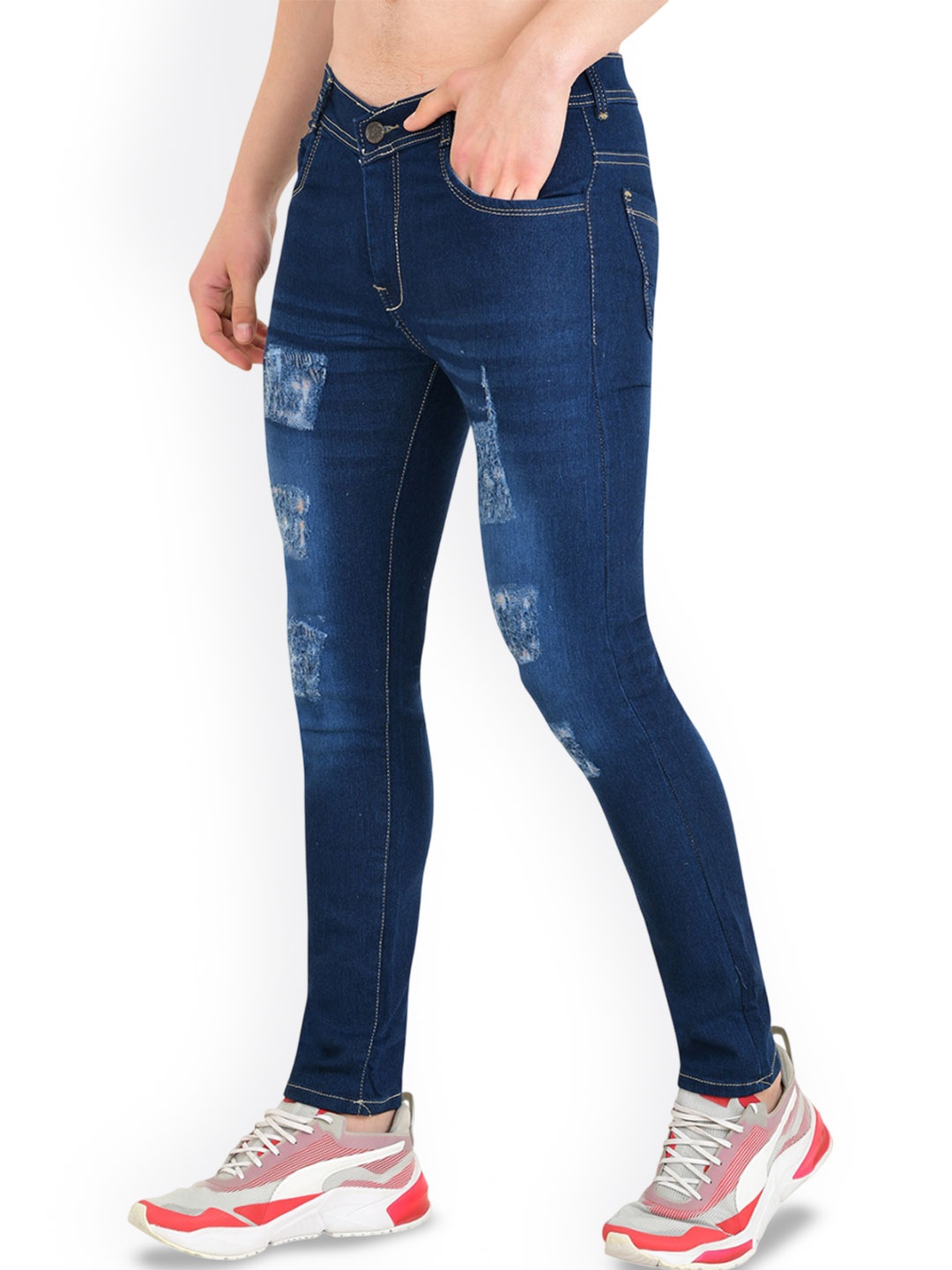

COMFITS Men Classic Mildly Distressed Light Fade Stretchable Jeans, Blue