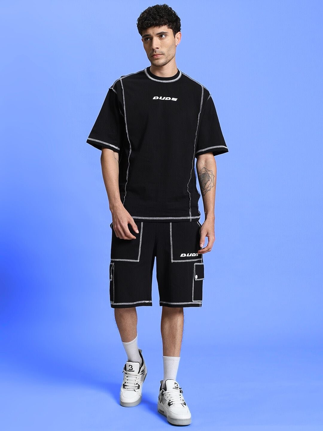 

WEARDUDS Printed Pure Cotton T-Shirt With Shorts Co-Ords, Black