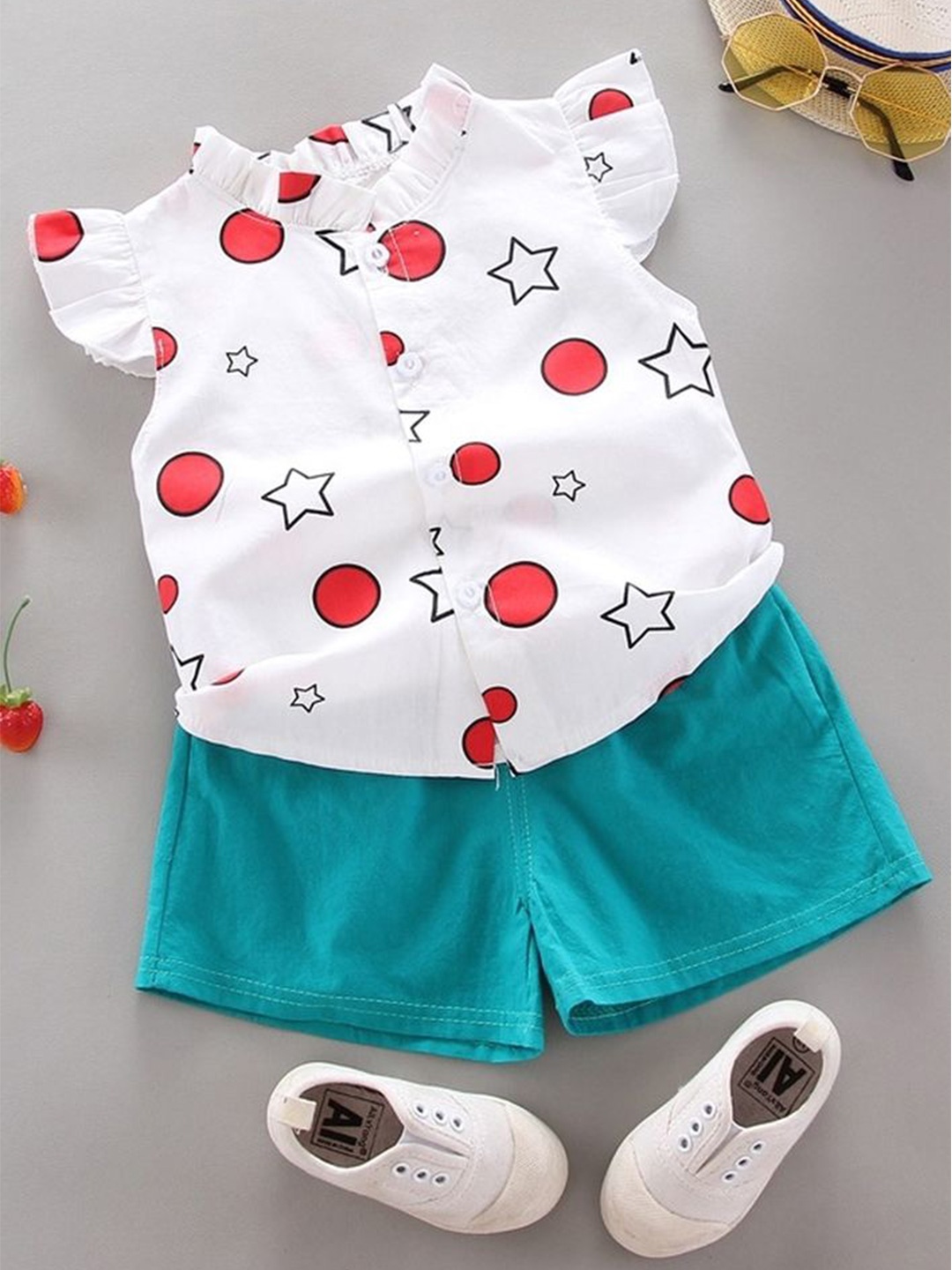 

LULU & SKY Girls Printed Shirt with Shorts, Red