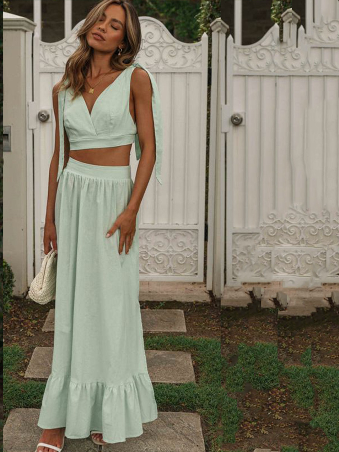 

all about you V-Neck Top With Skirt Co-Ords, Green