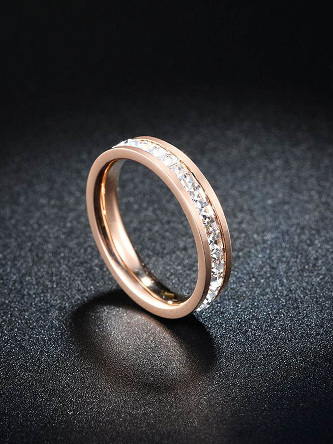 

Just Lil Things Stone Studded Circular Shaped Finger Ring, Rose gold