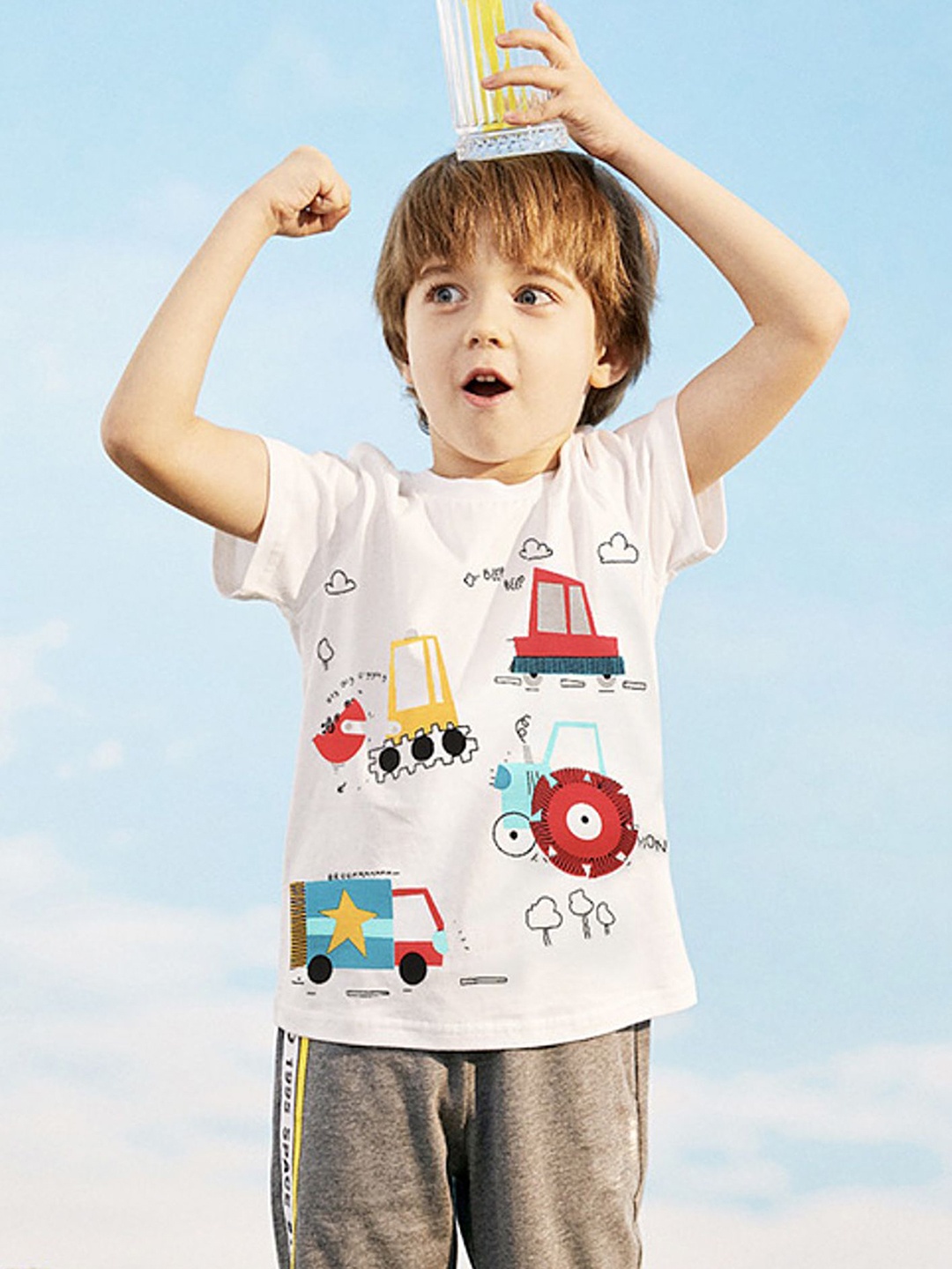 

LULU & SKY Boys Printed Organic Cotton Applique T-shirt, White