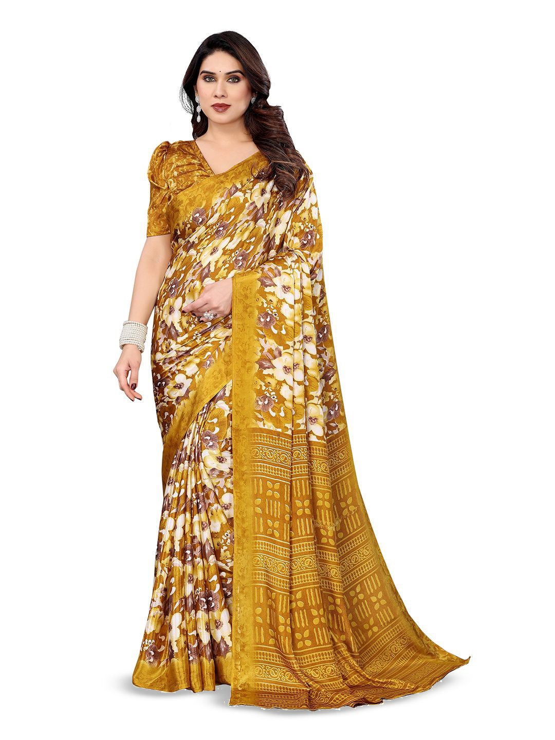 

Moda Rapido Floral Silk Blend Saree, Gold