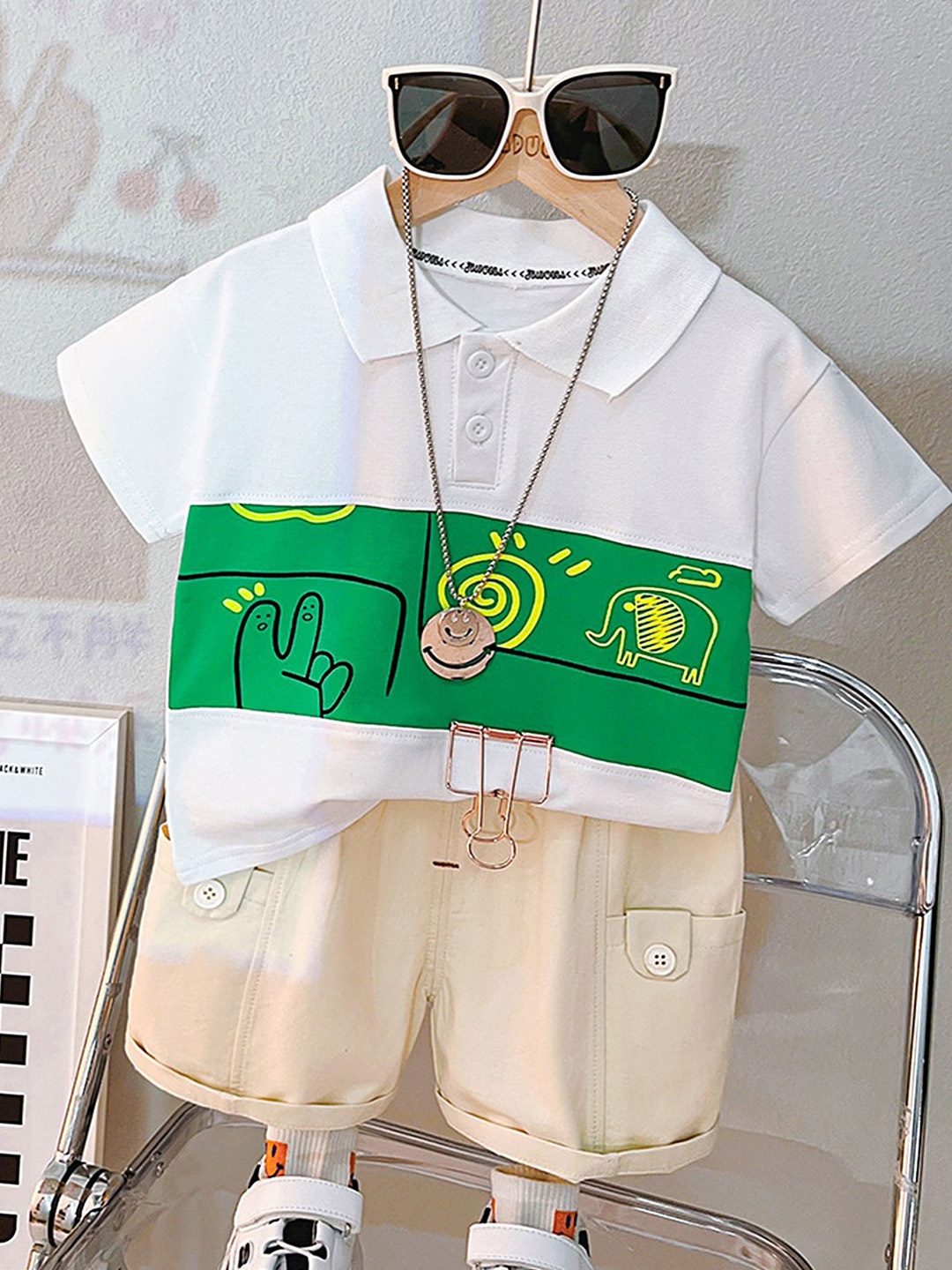 

LULU & SKY Boys Shirt with Shorts, White
