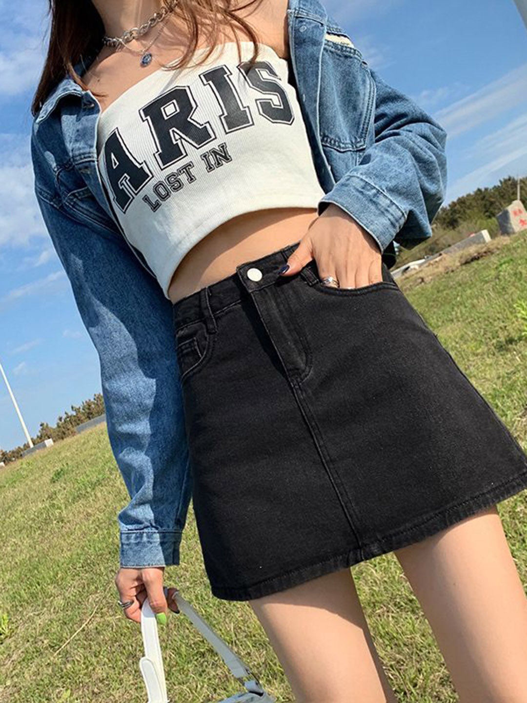 

StyleCast Denim Mini Skirt, Black