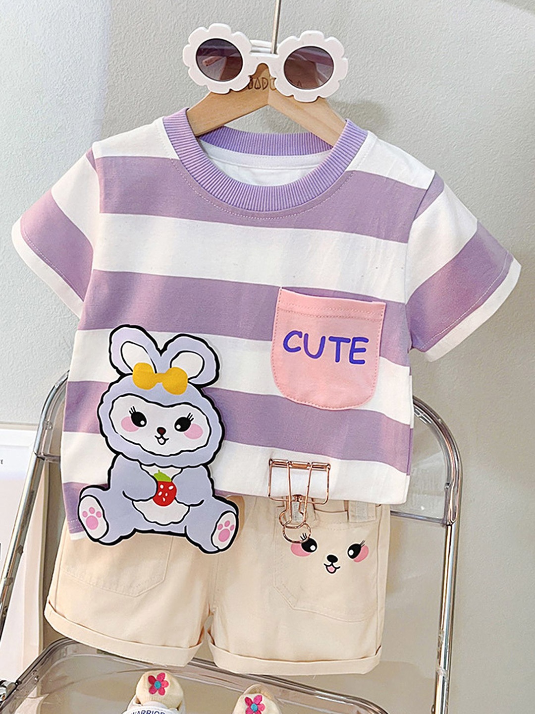 

LULU & SKY Unisex Kids Striped T-shirt with Shorts, Purple
