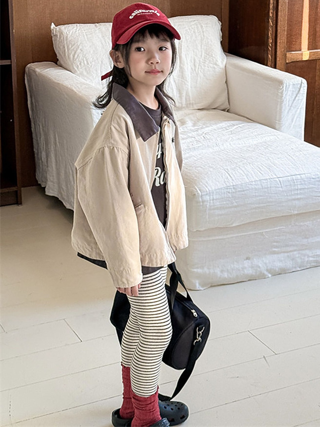 

LULU & SKY Girls Striped Polyester Crop Tailored Jacket, Khaki