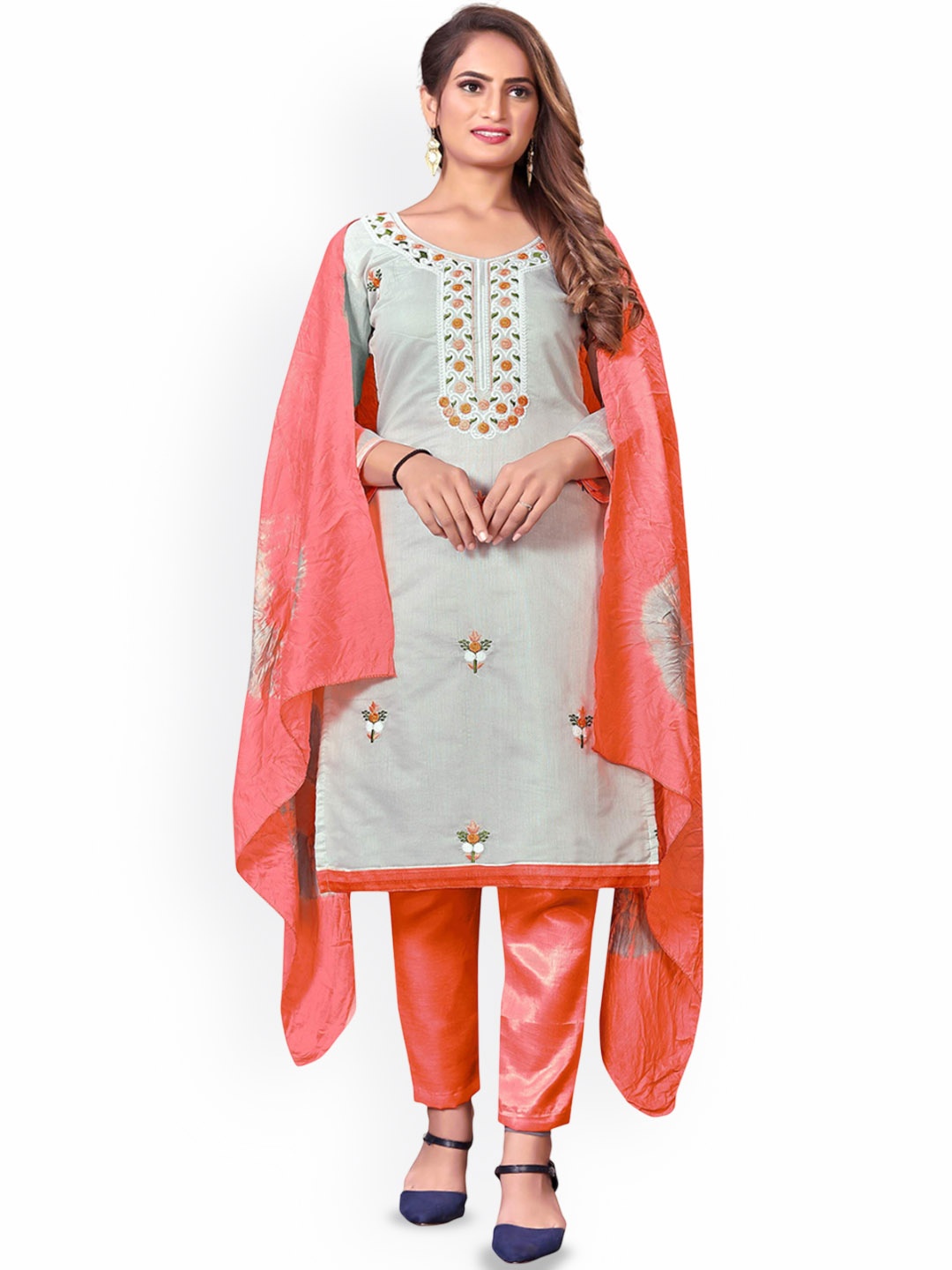 

SHADOW & SAINING Embroidered Unstitched Dress Material, Grey