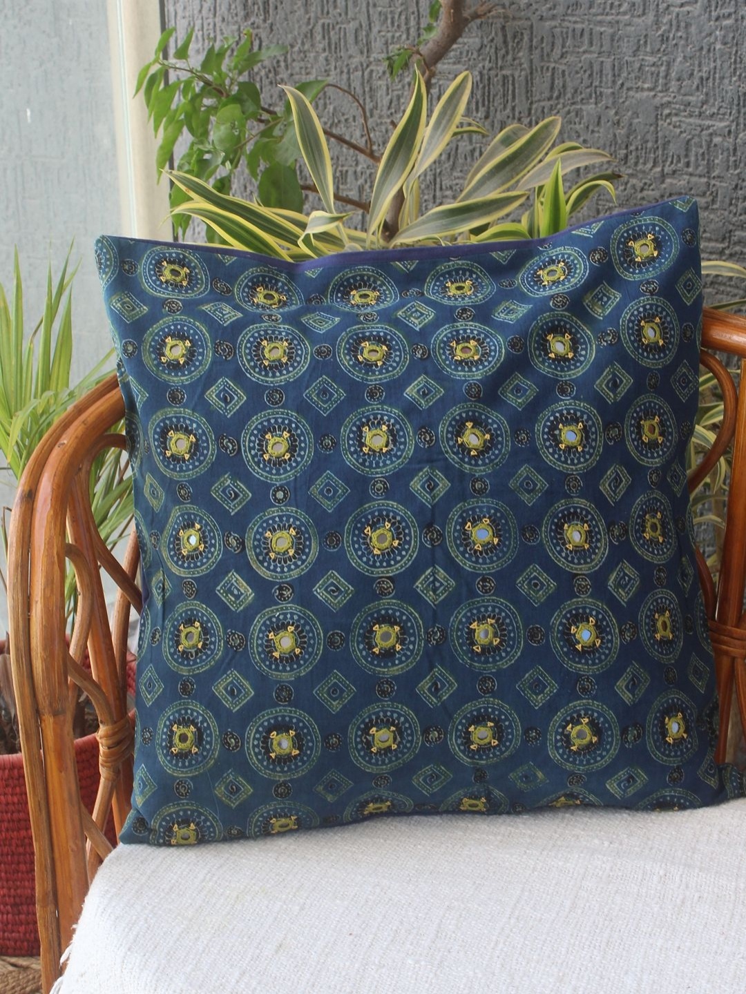 

Weaves of Tradition Blue & Yellow Ethnic Motifs Square Cushion Covers