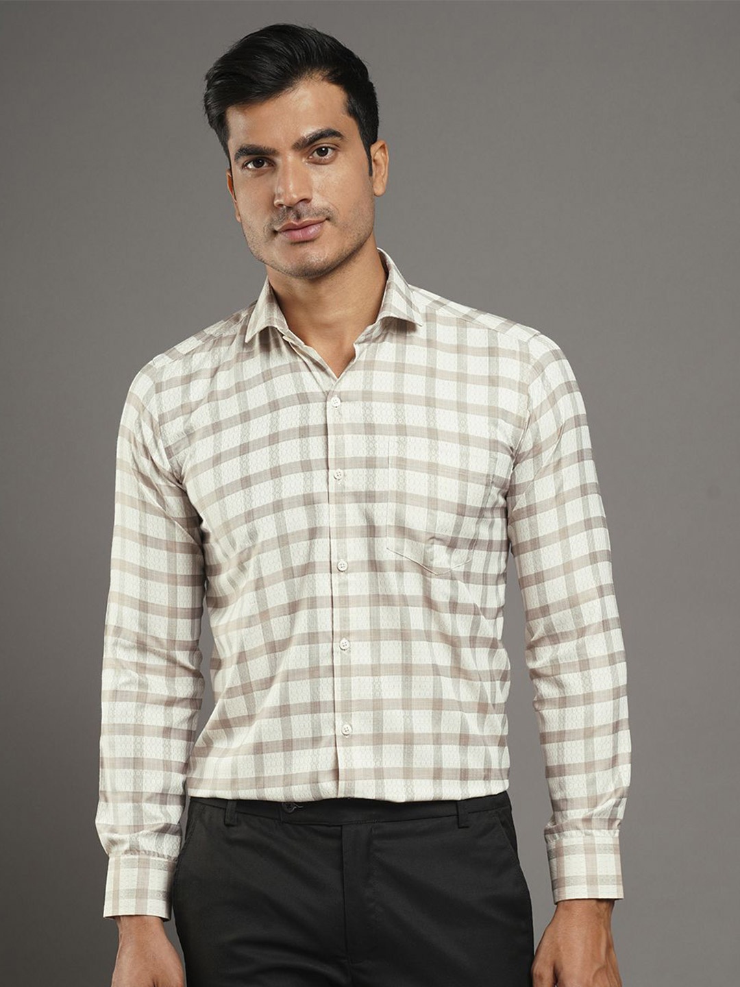 

John Philips Men Slim Fit Opaque Striped Formal Shirt, Grey