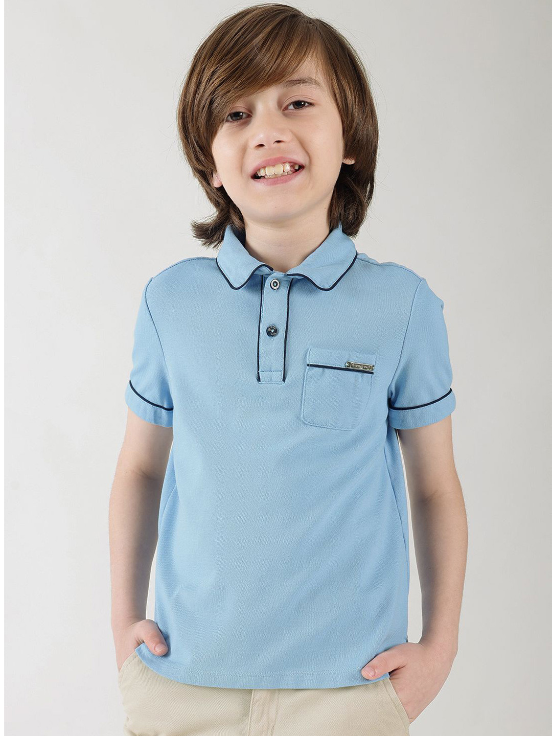 

One Friday Boys Polo Collar Pockets T-shirt, Blue