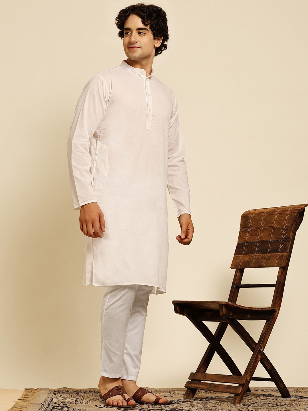 

SKAVIJ Men Pure Cotton Kurta with Pyjamas, White