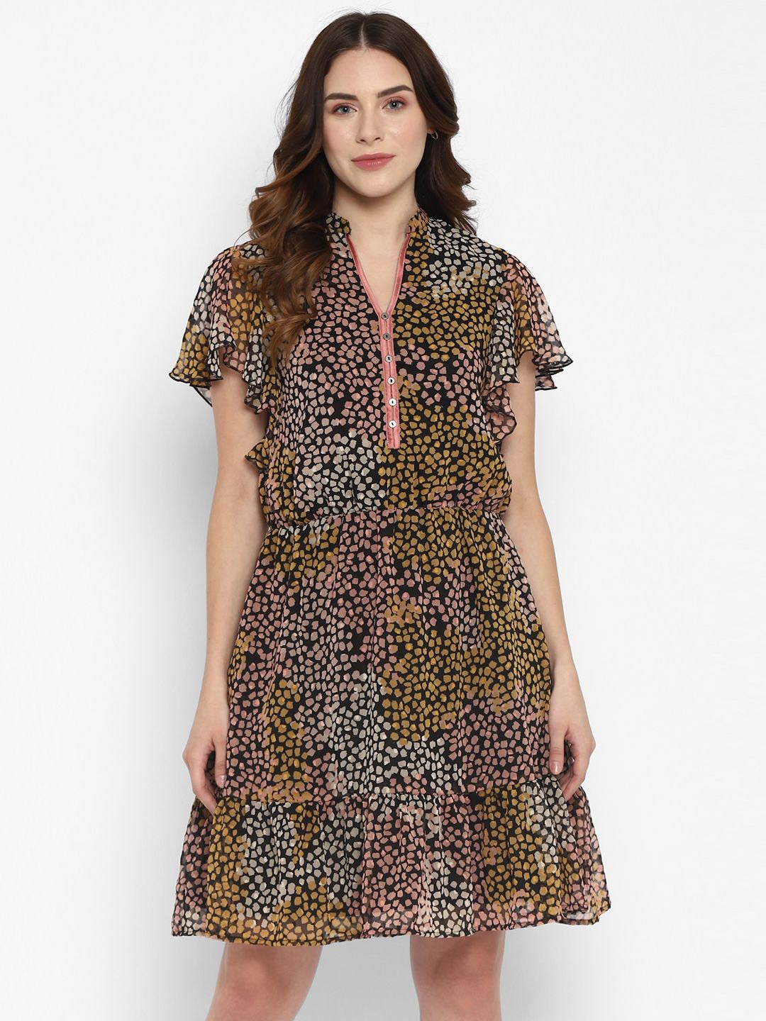 

Taurus Animal Print Flutter Sleeve Fit & Flare Dress, Pink