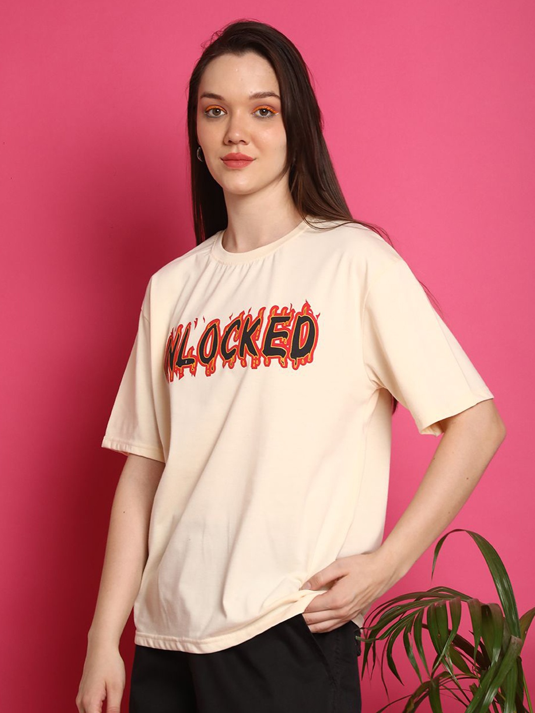 

GLOBAL NOMAD Women Printed T-shirt, Cream