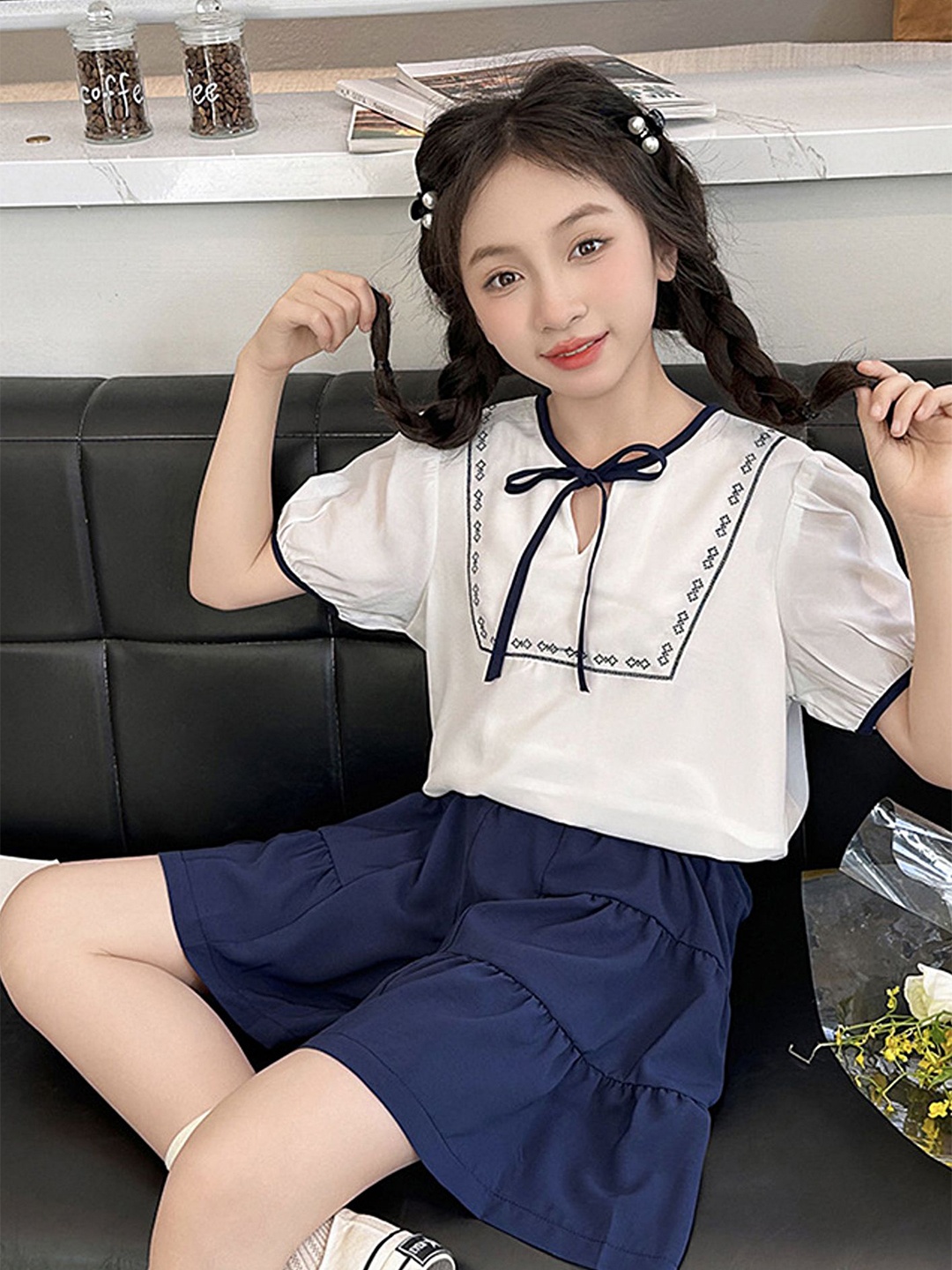 

LULU & SKY Girls Top with Shorts, Navy blue