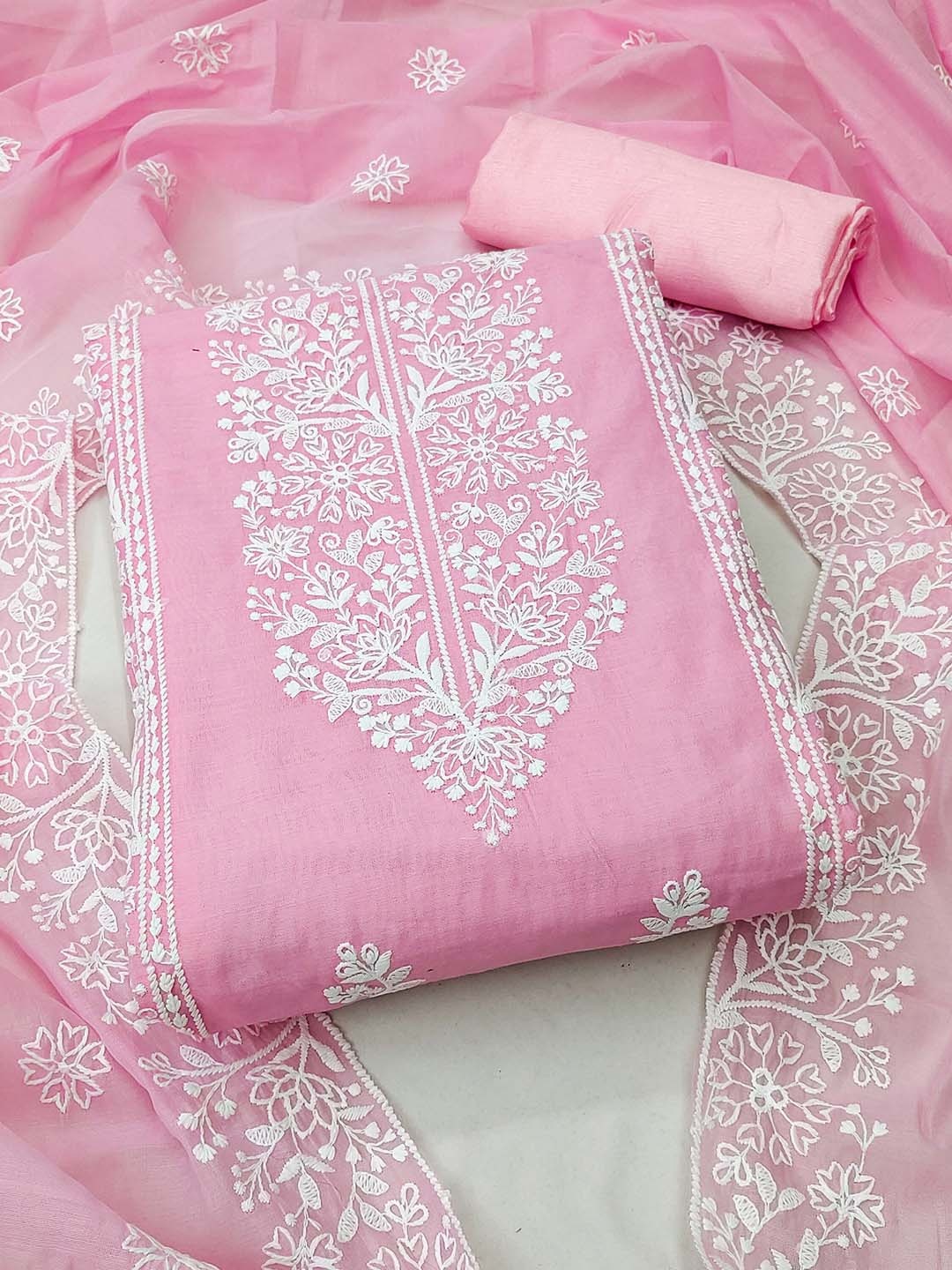 

SHADOW & SAINING Embroidered Unstitched Dress Material, Pink