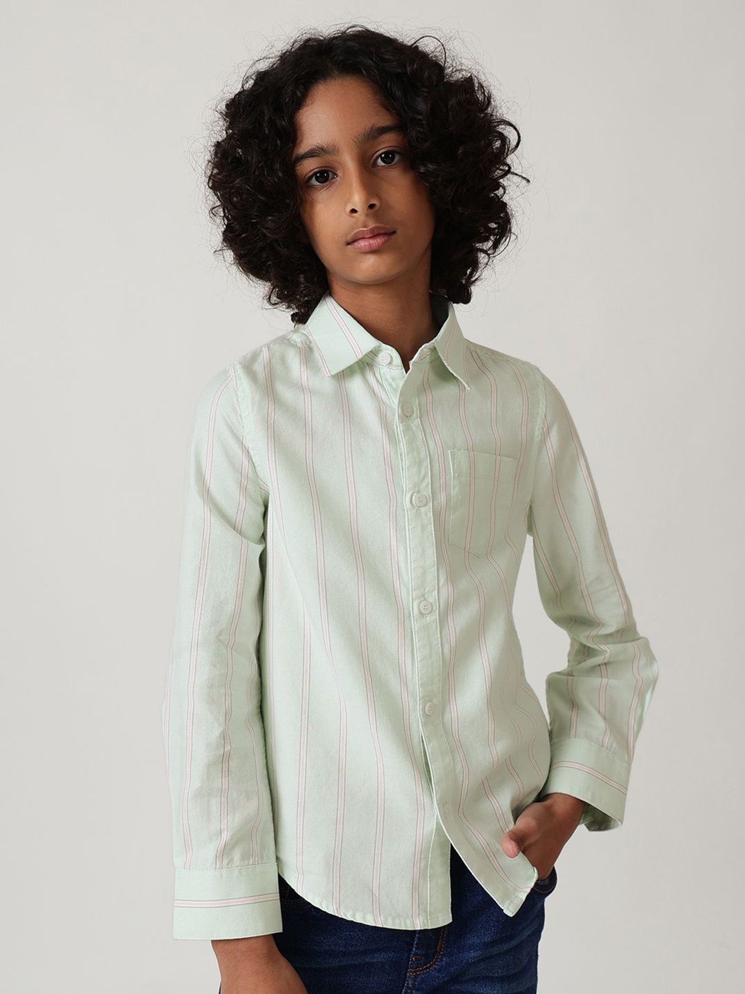 

One Friday Boys Comfort Tartan Checks Opaque Striped Casual Shirt, Green