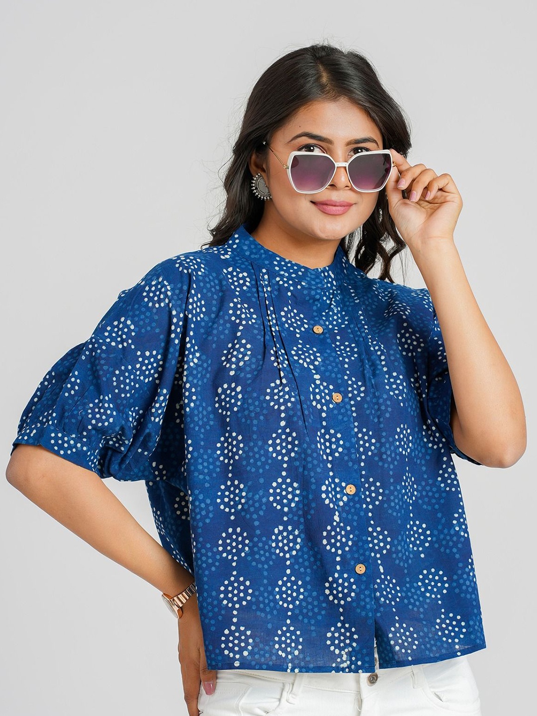

Cotton Curio Pure Cotton Block Printed Shirt, Blue