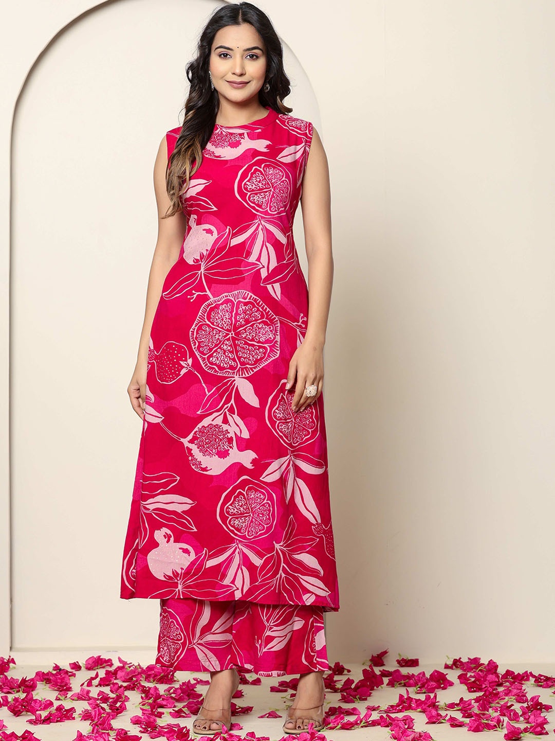 

KALINI Women Floral Printed Regular Kurta with Palazzos, Pink