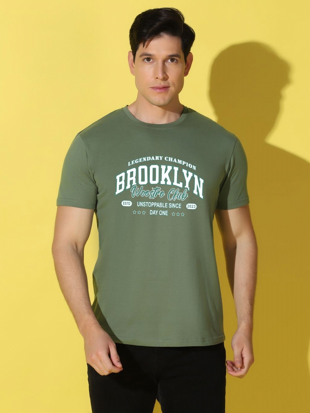 

WOOSTRO Men Typography Printed Slim Fit T-shirt, Green