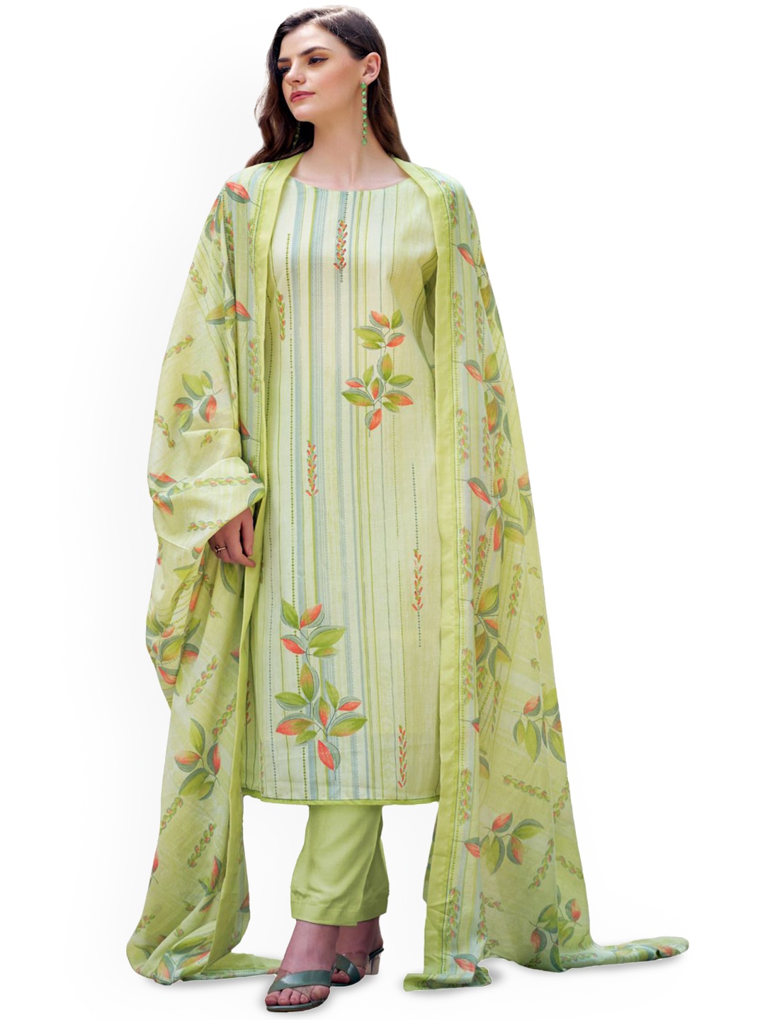 

DRAVINAM Trends Printed Pure Cotton Unstitched Dress Material, Green