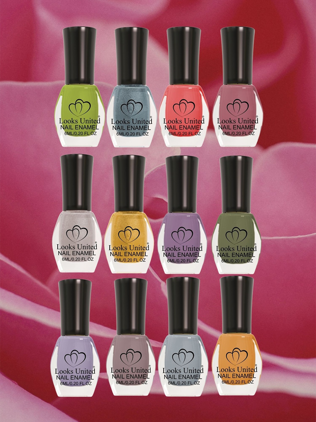 

Looks United Set Of 12 Long Lasting Nail Polish - 6ml Each, Pink