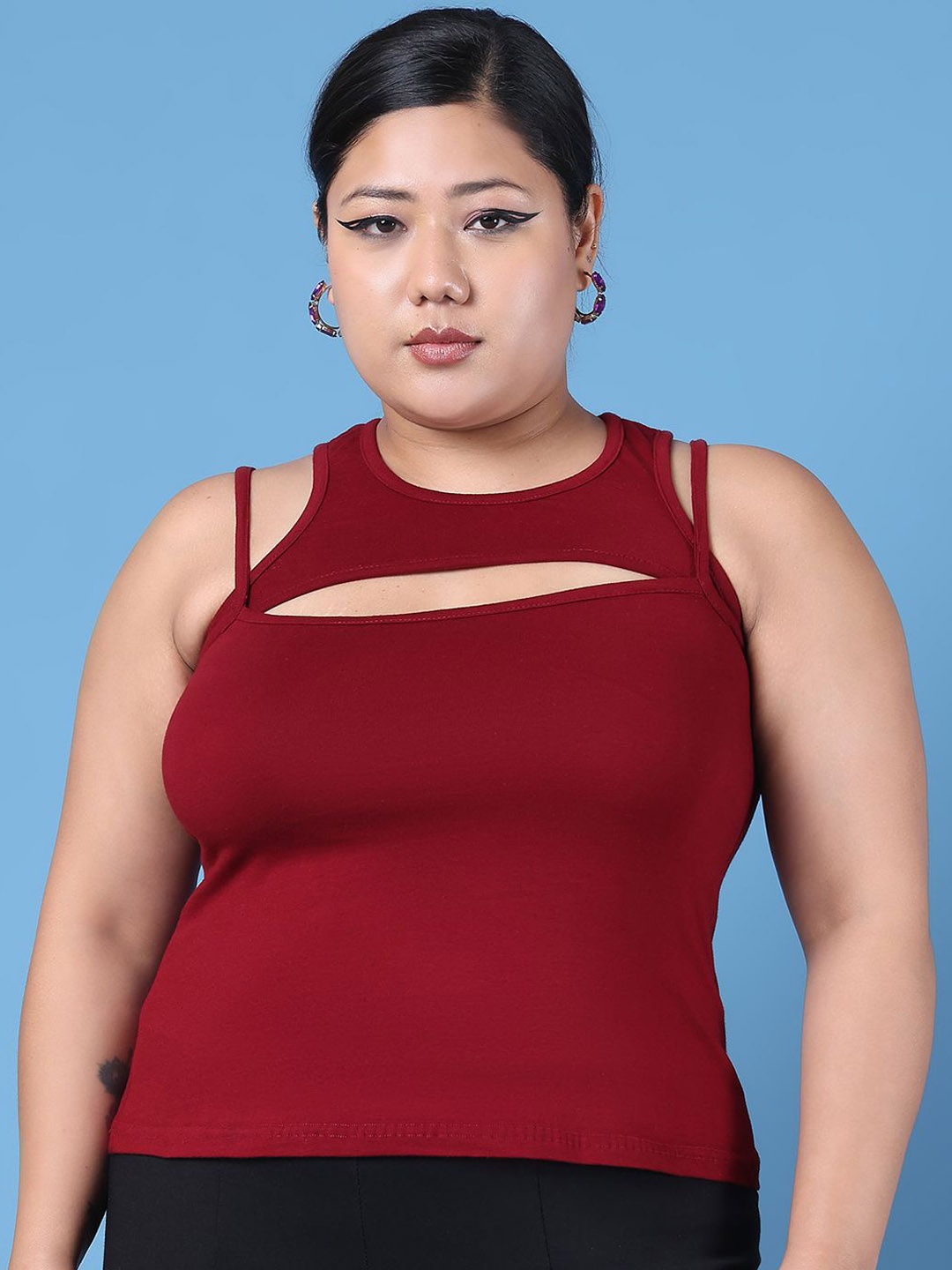 

theRebelinme Cutout Cotton Tank Top, Maroon