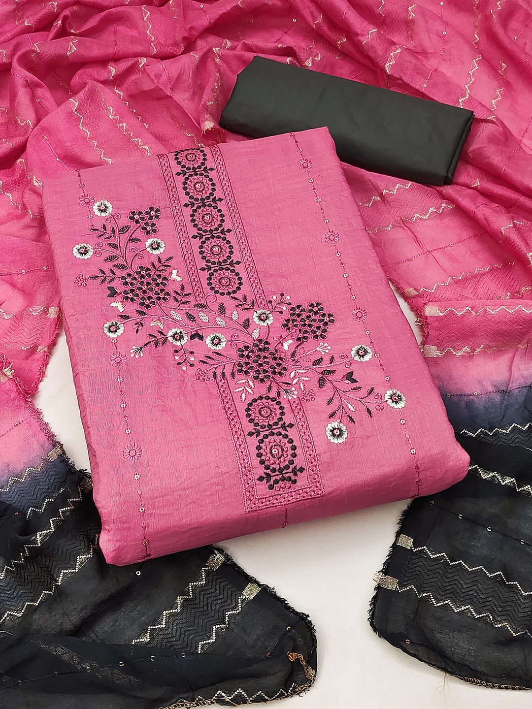 

SHADOW & SAINING Embroidered Unstitched Dress Material, Pink