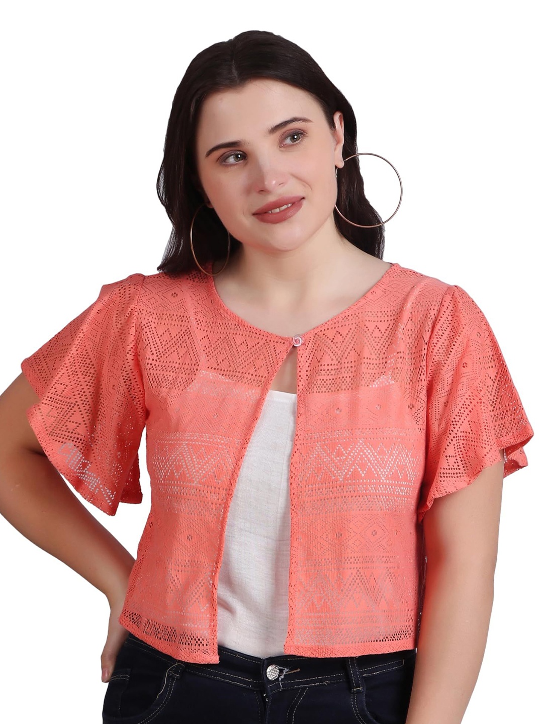 

SZN Women Sheer Tie-Up Shrug, Peach