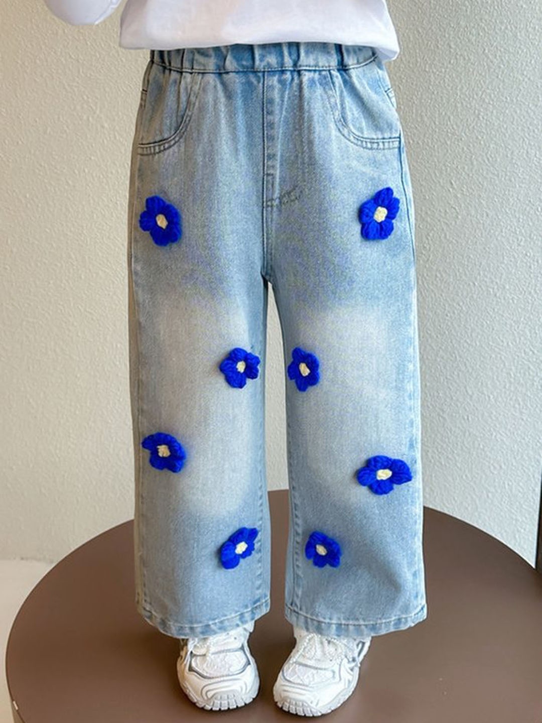 

LULU & SKY Girls Straight Fit High-Rise Low Distress Light Fade Jeans, Blue